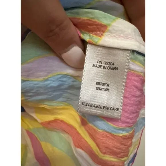 John Mark Abstract Wave Smocked Round Neck 3/4 Bell Sleeve Ruffled Tunic Sz 2X - Picture 5 of 6